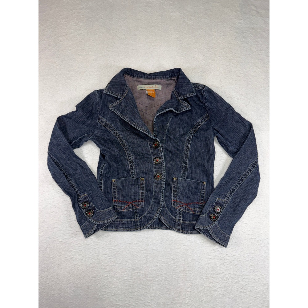 Christopher Blue Womens Stretch Denim Blazer Jacket Dark Wash Blue Small